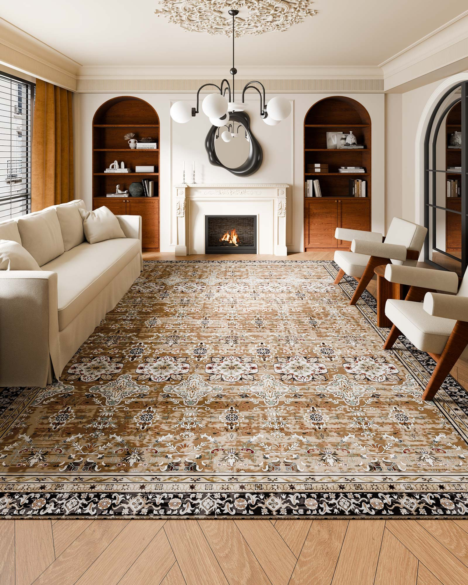 VEVOR Area Rug, 9 x 12 ft Large Washable Rug, Non-Slip and Tear-Resistant Soft Carpet, Pet & Child Friendly Vintage Area Rugs, Indoor Mat for Bedroom, Living Room, Kids Room, Office, Brown Green