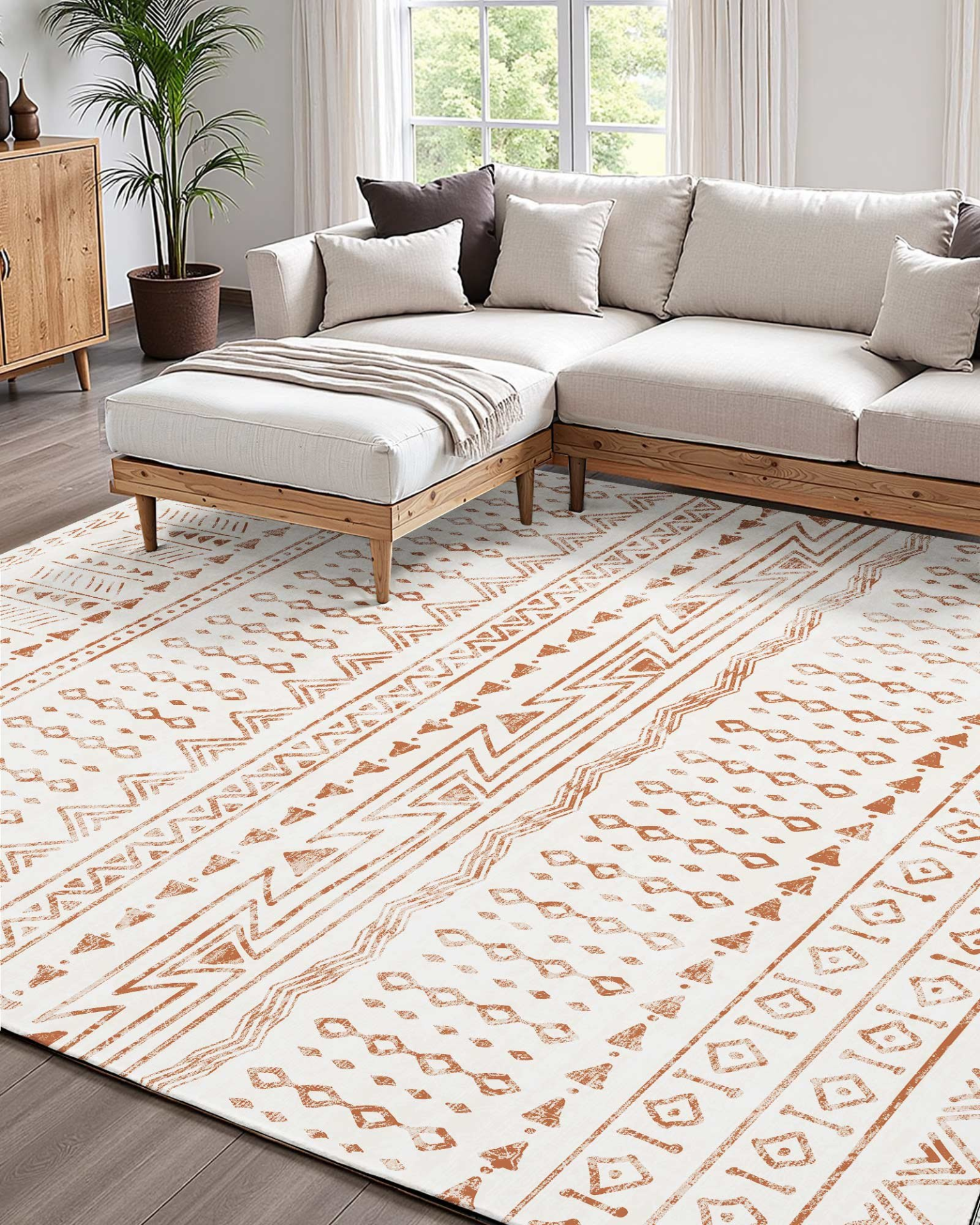VEVOR Area Rug, 5 x 7 ft Large Washable Rug, Non-Slip and Tear-Resistant Soft Carpet, Pet & Child Friendly Modern Area Rugs, Indoor Mat for Bedroom, Office, Living Room, Kids Room, Entryway, Beige