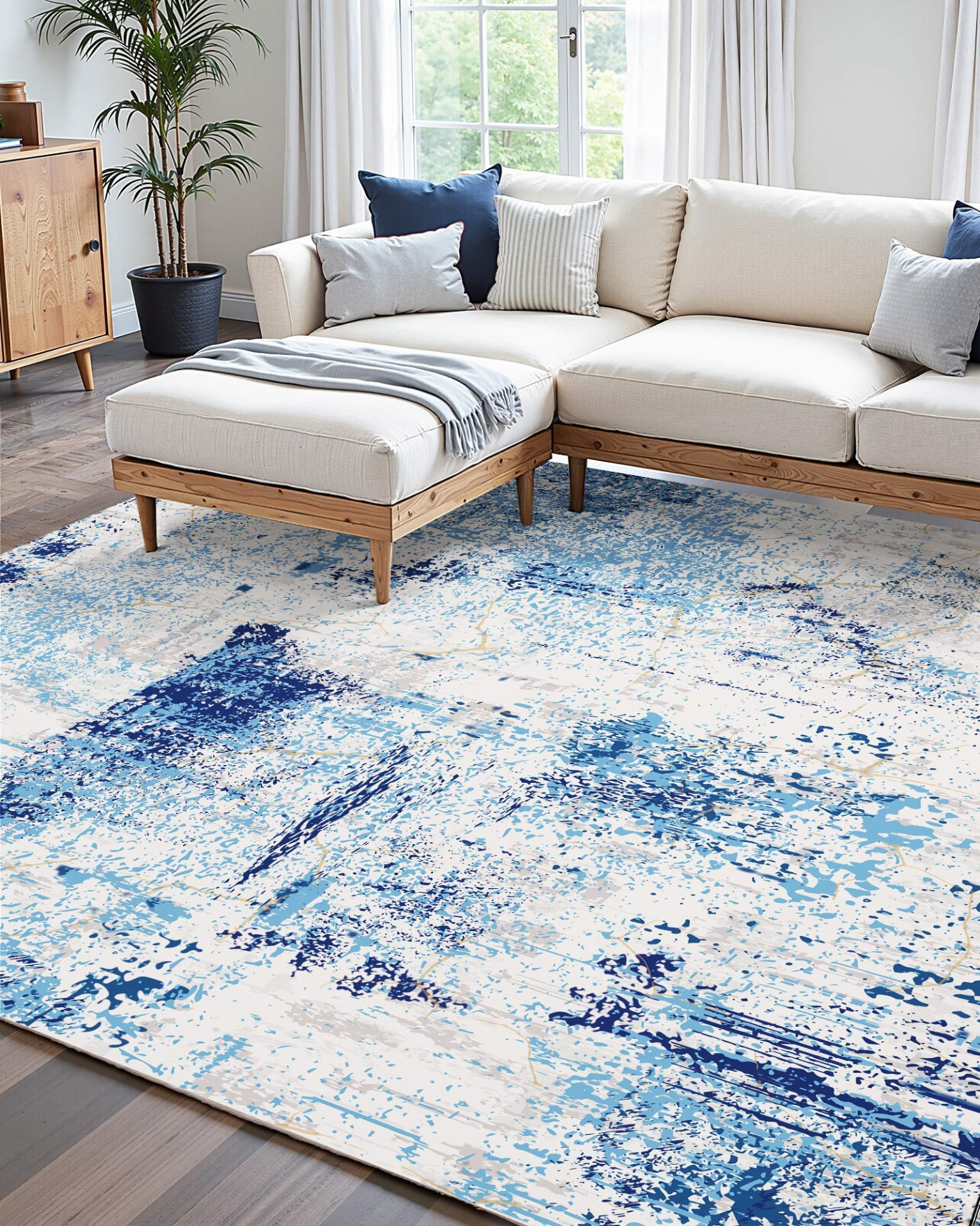 VEVOR Area Rug, 5 x 7 ft Large Washable Rug, Non-Slip and Tear-Resistant Soft Carpet, Pet & Child Friendly Modern Area Rugs, Indoor Mat for Bedroom, Office, Living Room, Kids Room, Entryway, Blue