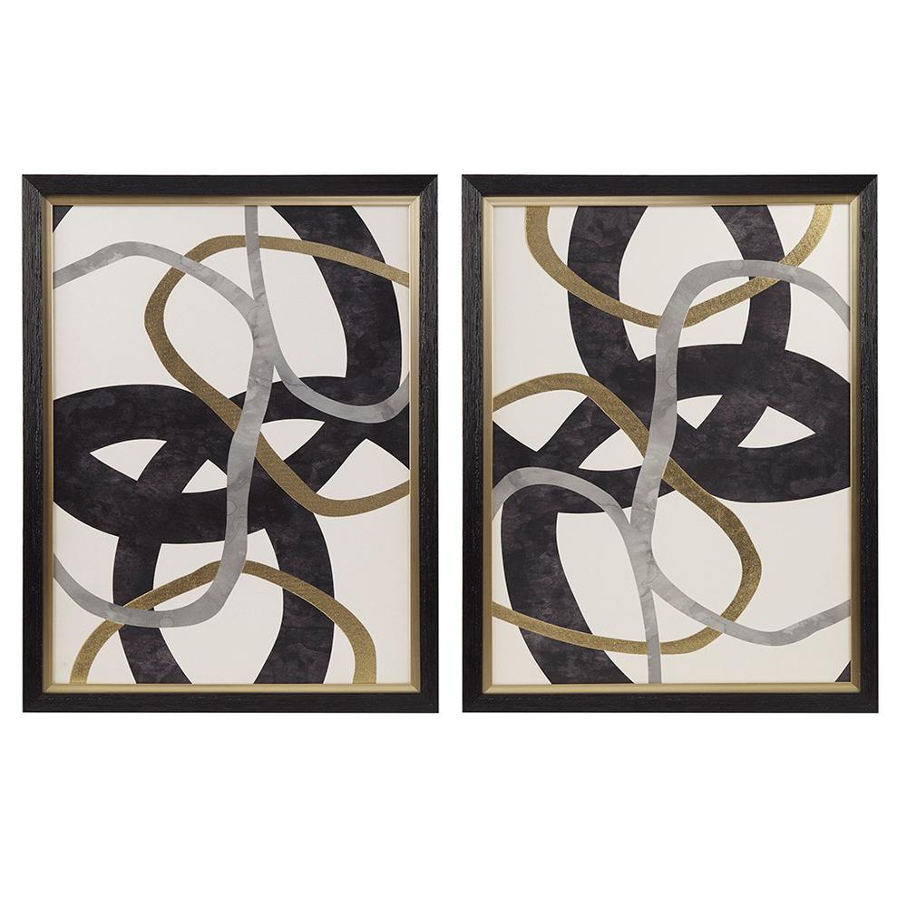Gold Foil Abstract 2-piece Framed Canvas Wall Art Set