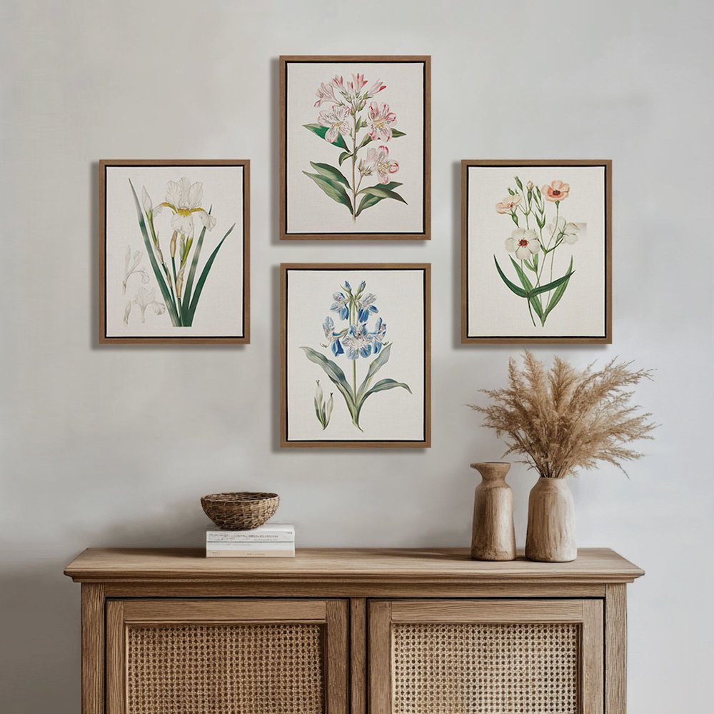 Herbal Botany 4-piece Botanical Illustration Framed Canvas Wall Art Set