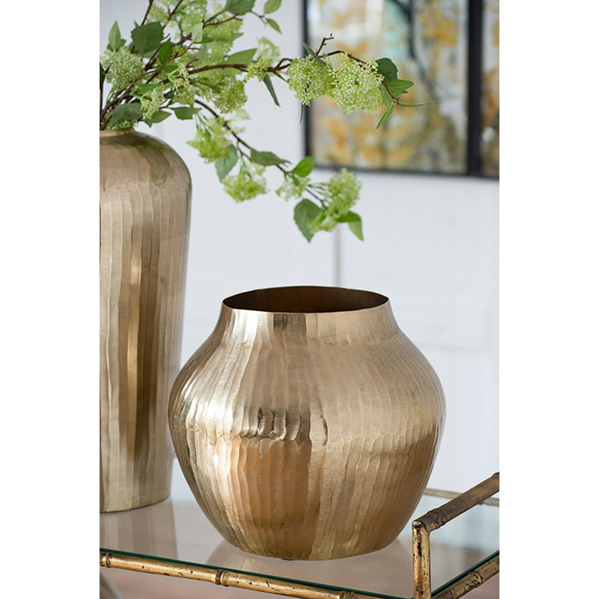 13.5x13.5x11.5' Aluminum Chisel Flower Vase, Gold