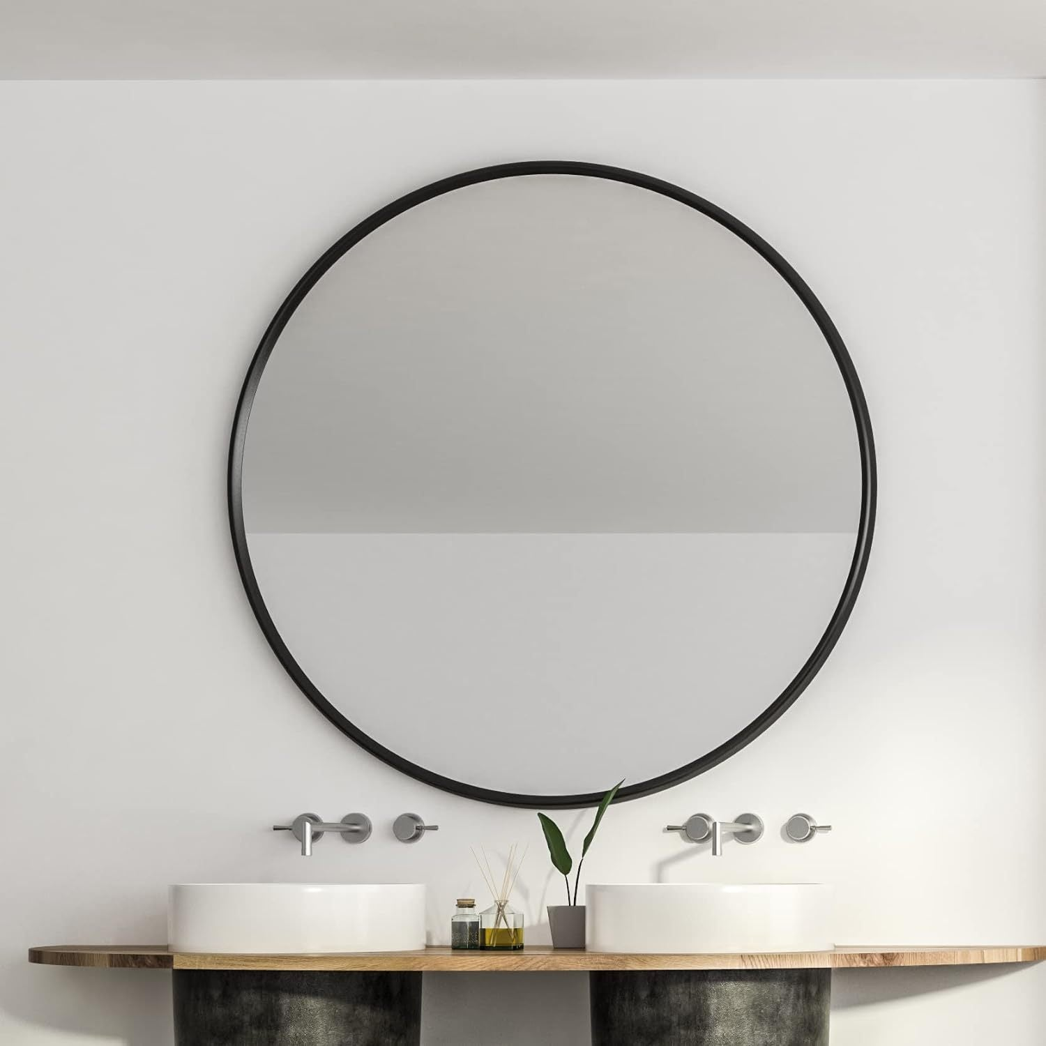 39 Inch Black Metal Framed Round Bathrrom Mirror for Wall.