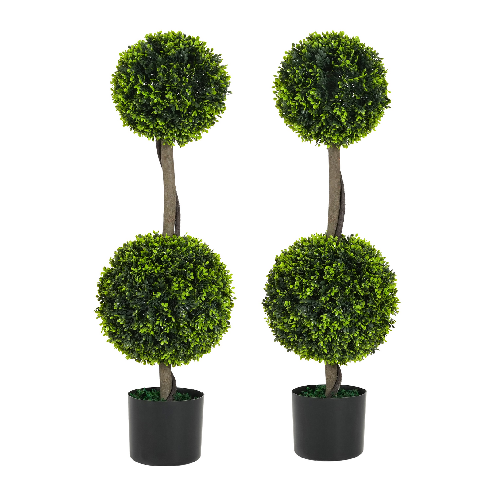 34' Artificial Topiary Boxwood Tree Double Ball with Pot, Set of 2