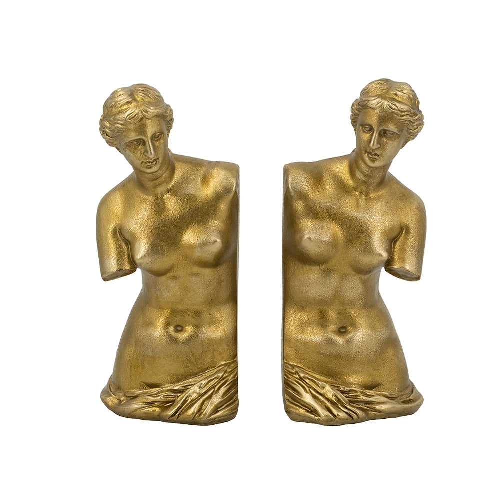 Set of 2 4.5x5x10' Venus de Milo Bust Bookends with Gold Finish