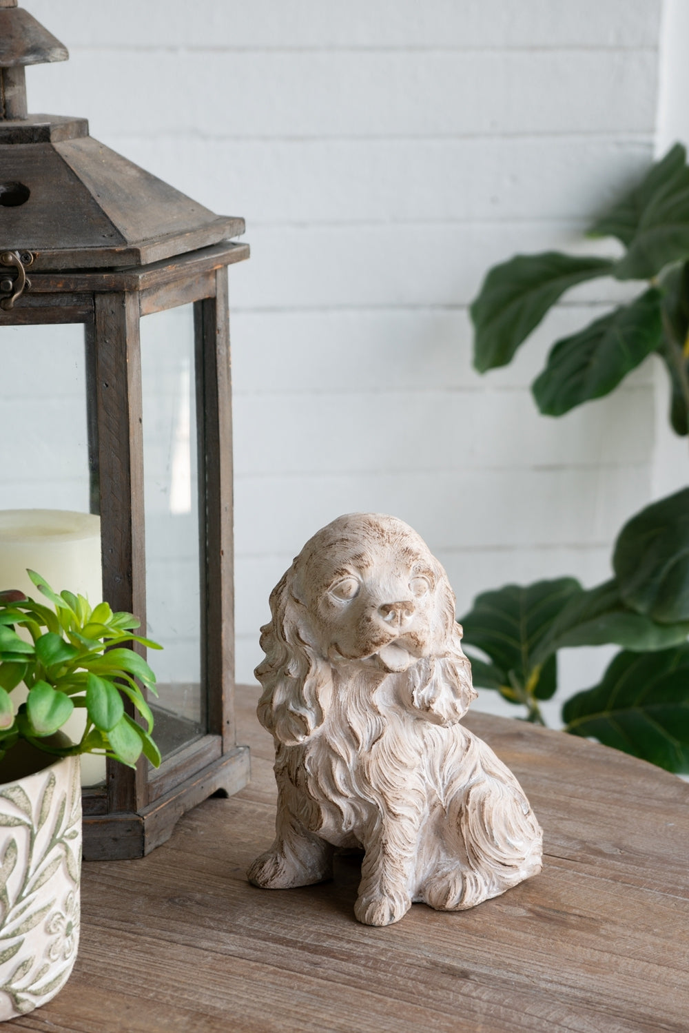 7.5x5.5x8.7' Sitting Cocker Spaniel Figurine with Natural Beige Finish