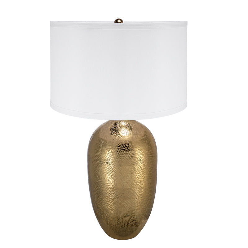 31" Gold Urn-Style Aluminum Table Lamp with White Drum Shade