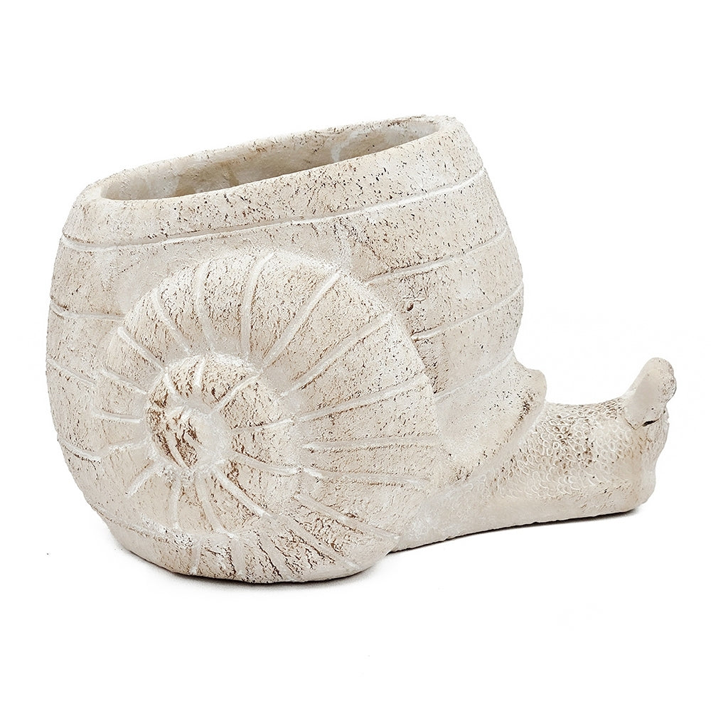 9.5x8.3x6' Decorative Sand and Cement Snail Planter with Textured Beige Finish