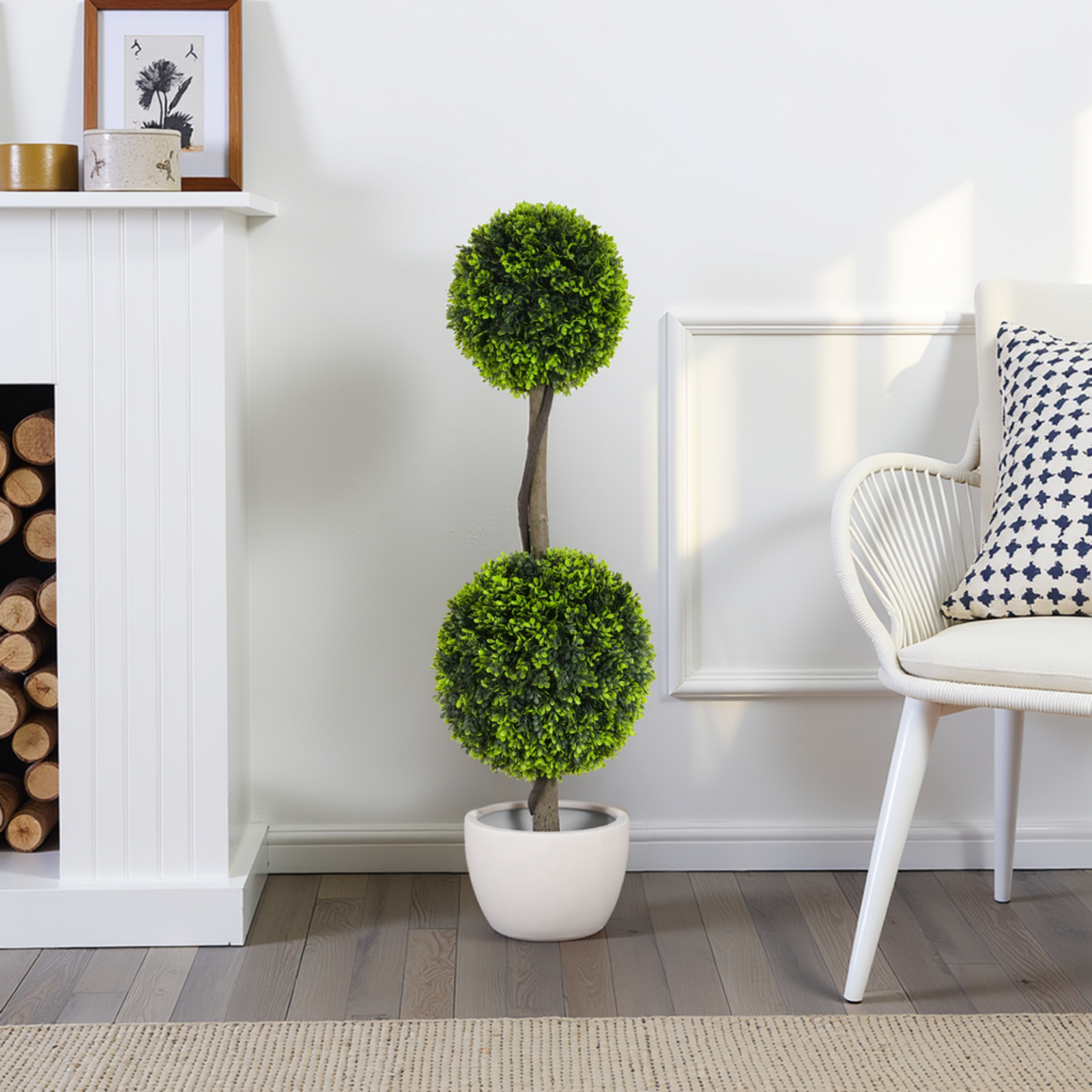 34' Artificial Topiary Boxwood Tree Double Ball with Pot, Set of 2