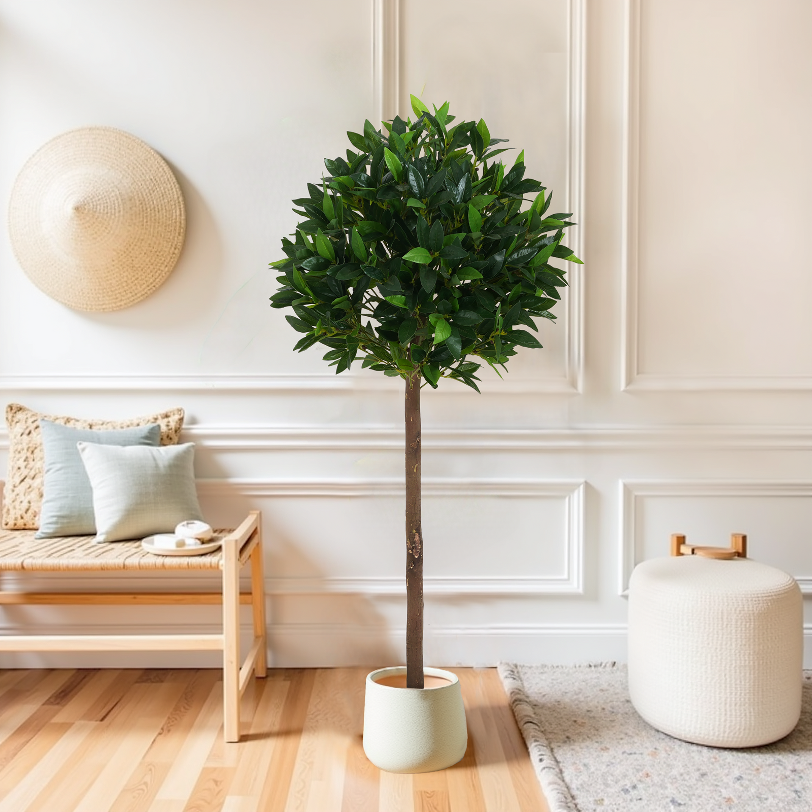 49' Artificial Topiary Bay Tree Ball With Pot, Set of 2