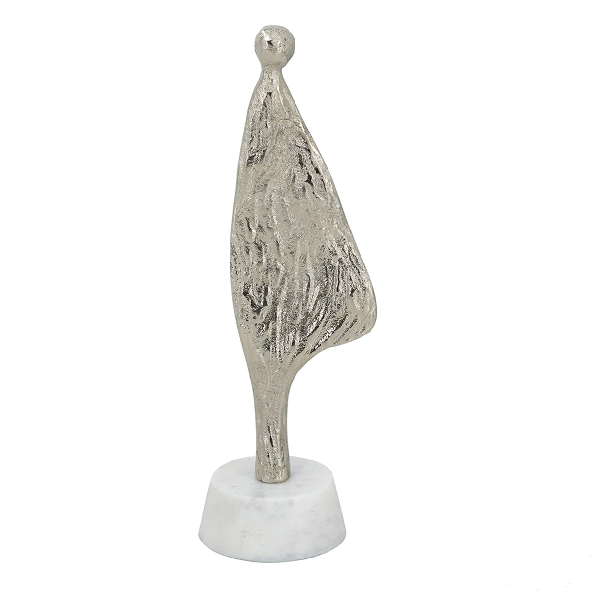 3x2.5x11' Abstract Aluminum Human Figurine on Marble Stand, Silver/White