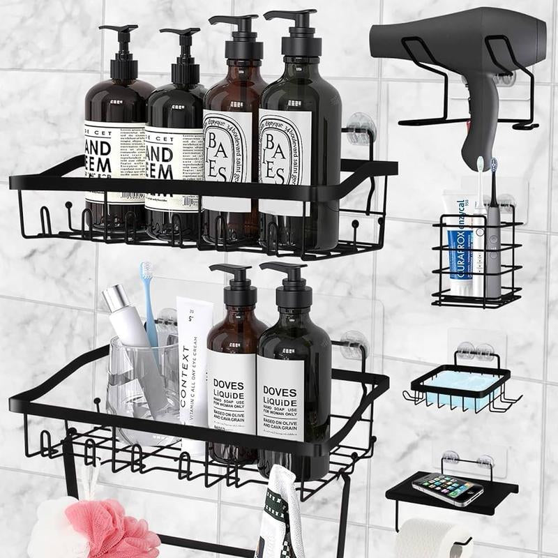 Stainless Steel Shower Caddy 7 Pack Adhesive Shelf Organizers for Bathroom Kitchen Storage