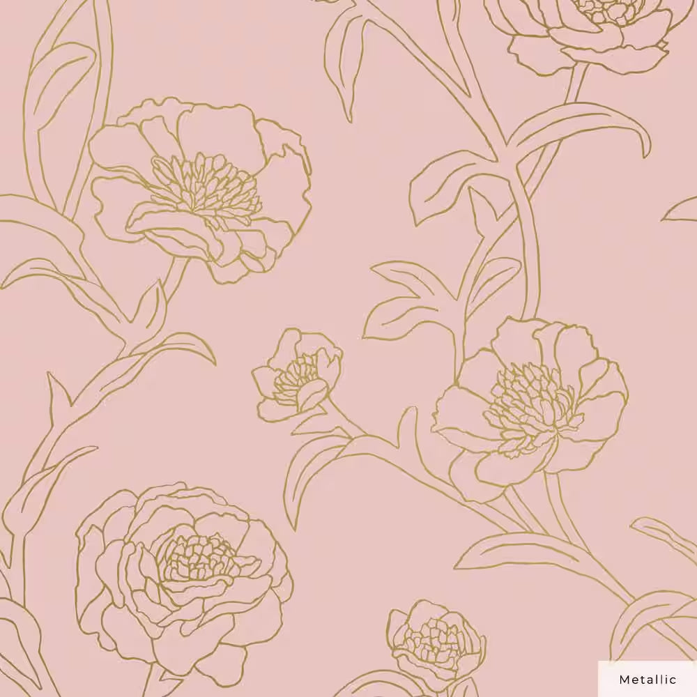 Metallic Black and White Peonies Vinyl Peel and Stick Wallpaper Roll