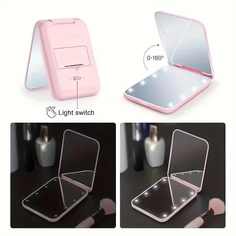 LED Pocket Mirror with Light, 1x/3x Magnification, Compact Travel Makeup Mirror, Foldable Handbag & Purse Friendly