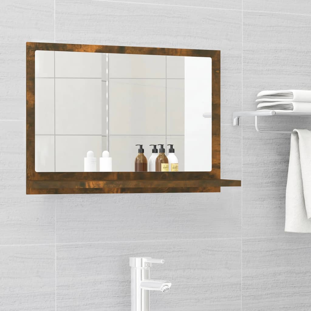 vidaXL Mirror Smoked Oak Engineered Wood Medium Wall Mounted