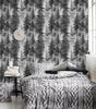 Black and White Forest Thick Vinyl Peel and Stick Wallpaper for Bathrooms and Bedrooms