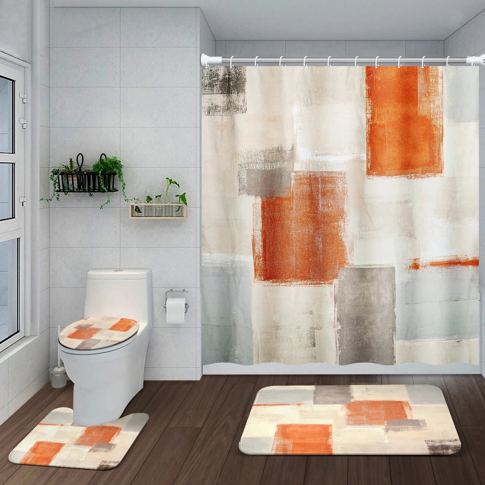 4PCS Shower Curtain Set 78.7inch Enlarge Bathroom Sets with Shower Curtain and Rugs Waterproof Shower Curtain Set with 12 Hooks