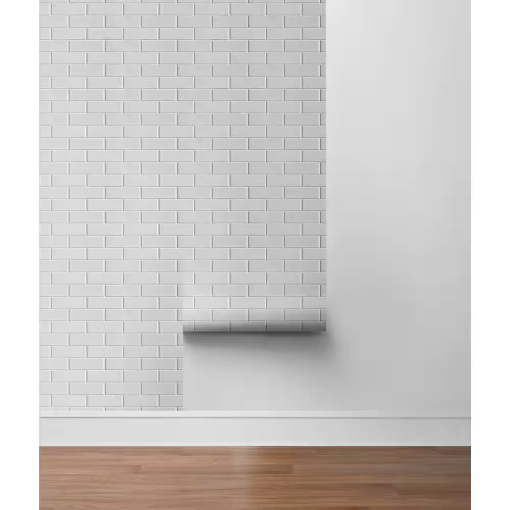 White Subway Tile Vinyl Peel and Stick Wallpaper Roll (Covers 30.75 Sq. Ft.)