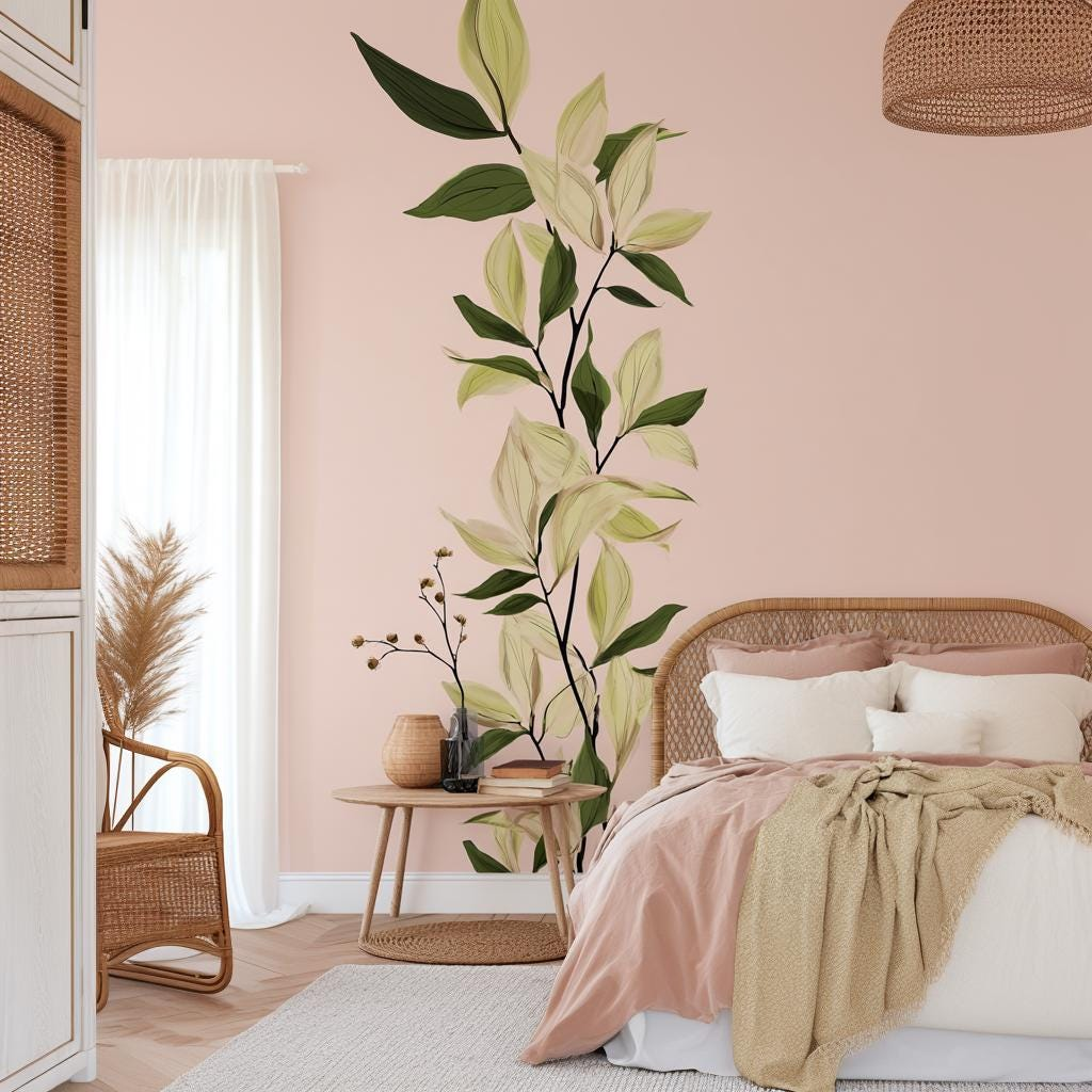 Tall Vine Leaf Wall Decal – Vertical Botanical Vinyl Wall Art