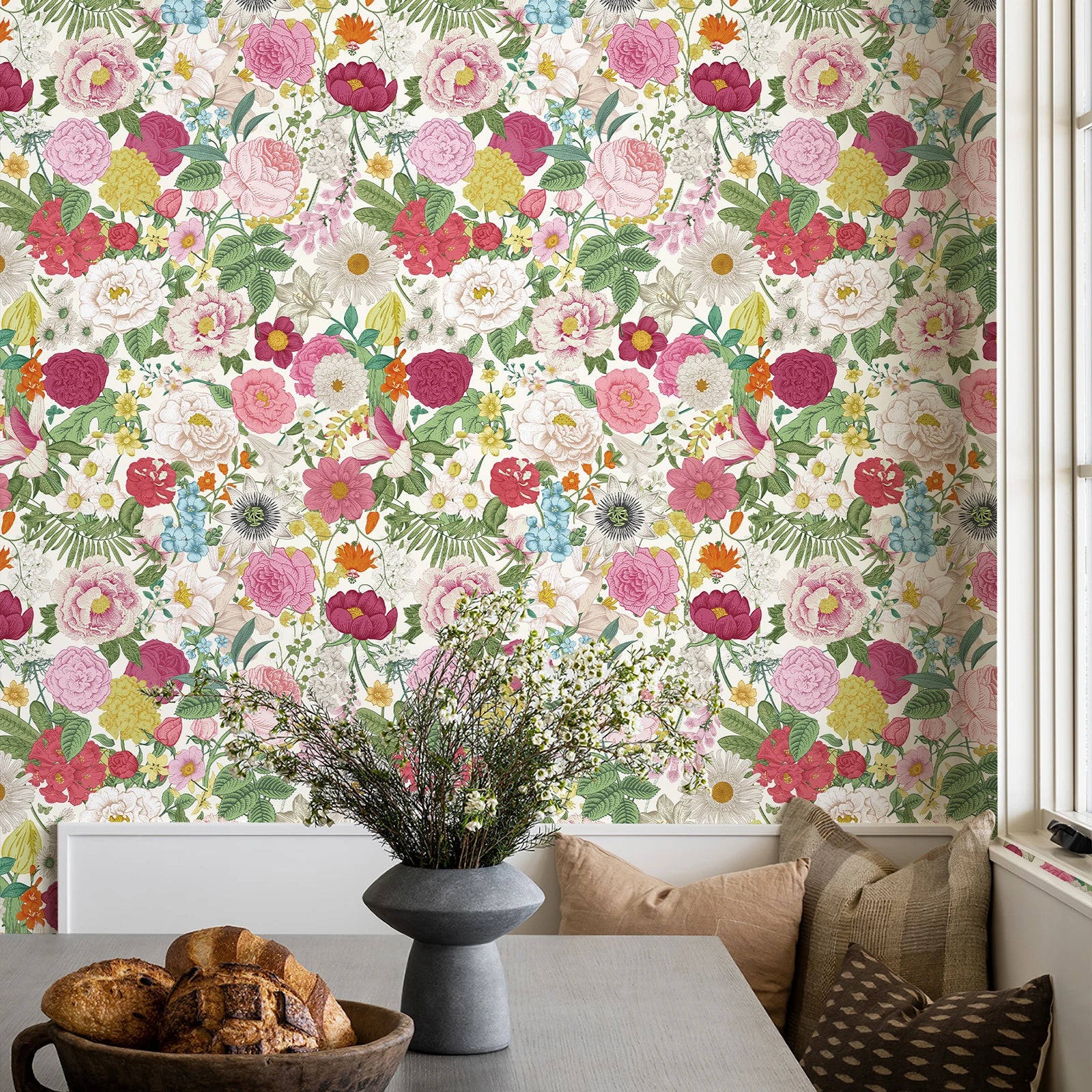 Pink Flower Vinyl Wallpaper Elegant Peel And Stick Red Blooming Floral Cabinet Sticker Chic Waterproof Furniture Cabinet Sticker