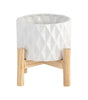 Sagebrook Home Ceramic Planter on Pine Wood Stand - Enhance Your Living Space - Garden Chic Decor