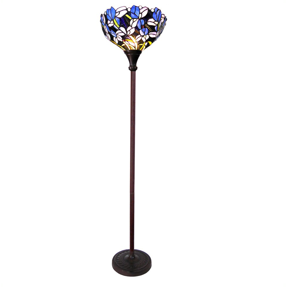 Natalie Tiffany-Style Iris Torchiere Floor Lamp – Stained Glass Shade
