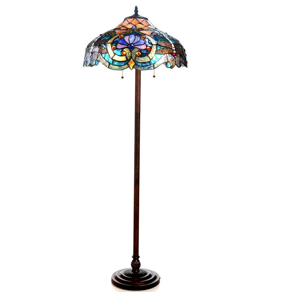 LYDIA Tiffany-Style 2-Light Victorian Floor Lamp – 17" Shade