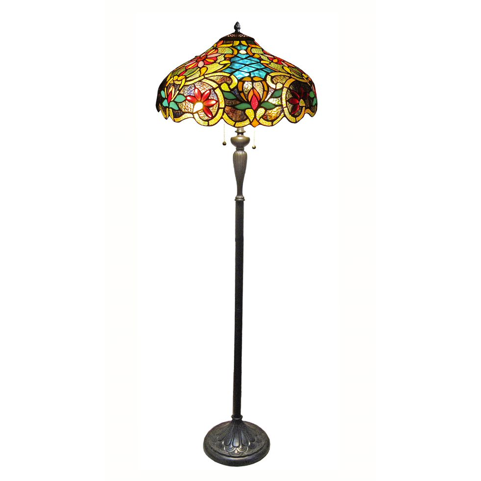 LESLIE Tiffany-Style Victorian 2-Light Floor Lamp – 18" Shade