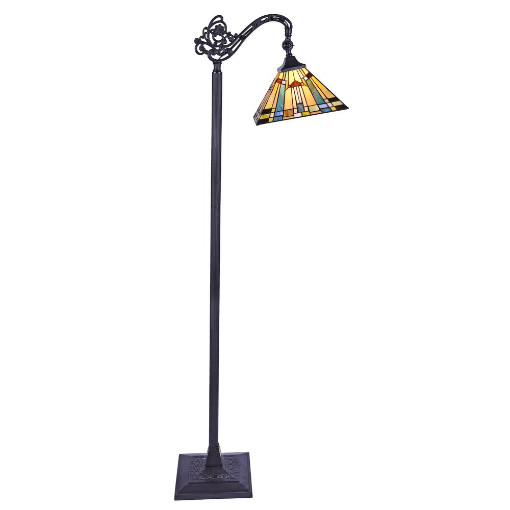 KINSEY Tiffany-Style 1-Light Mission Reading Floor Lamp – Handcrafted Stained Glass 11" Shade