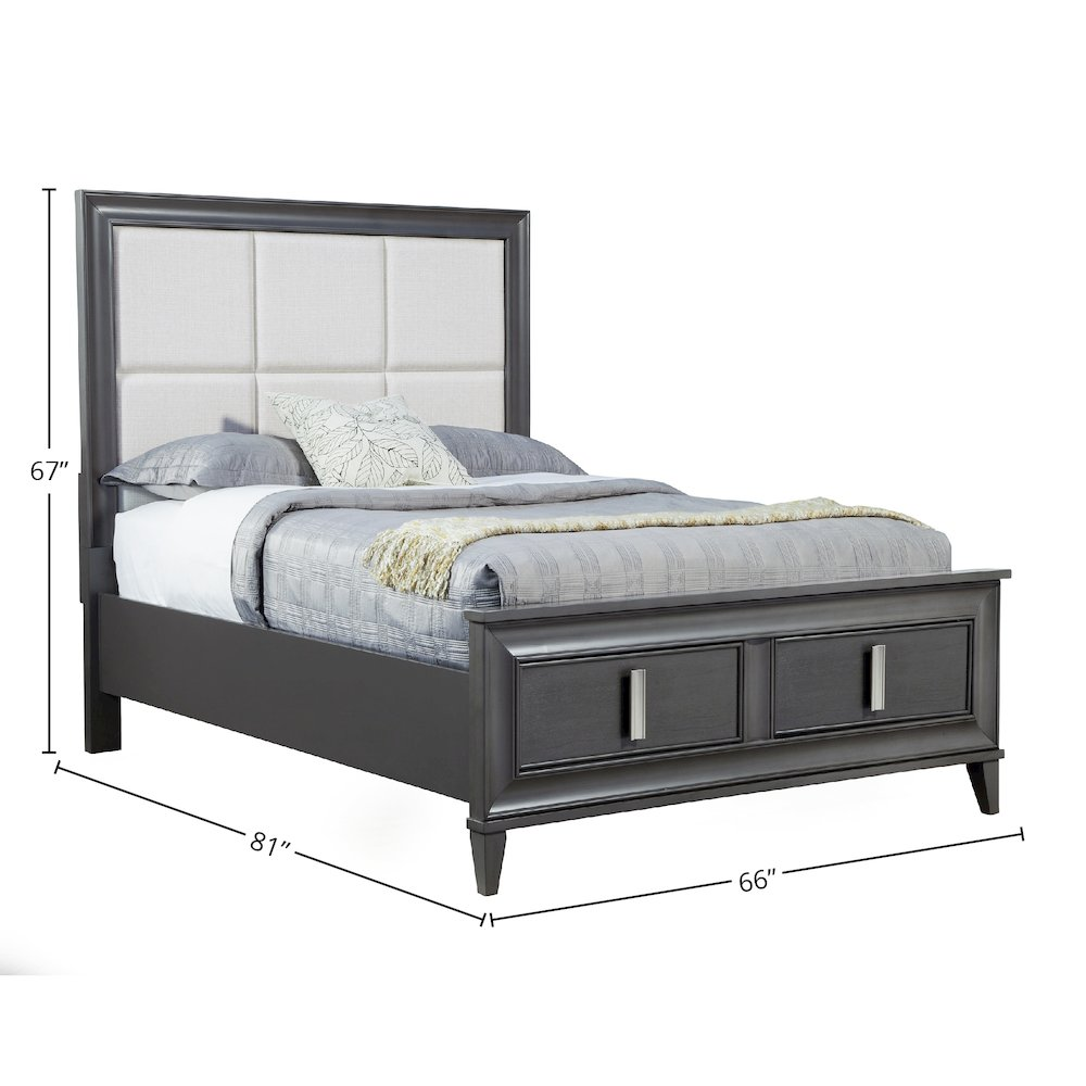 Lorraine Queen Storage Footboard Platform Bed, Dark Grey
