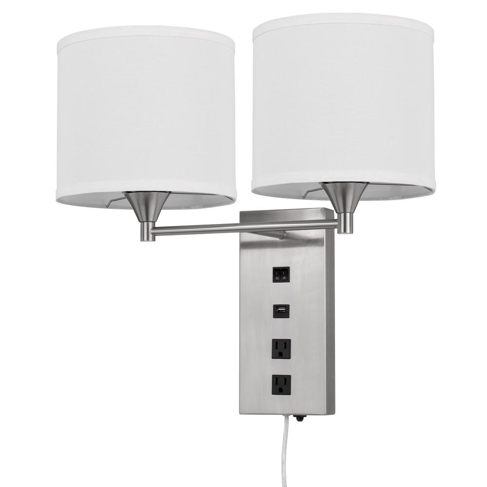 Reedsport Dual-Light Wall Lamp with USB & Power Outlets