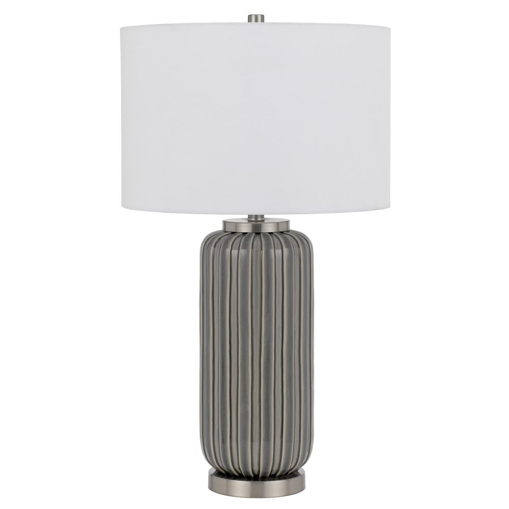 Rodano Ceramic Table Lamp – Glazed Striped Finish with Hardback Drum Shade, 150W