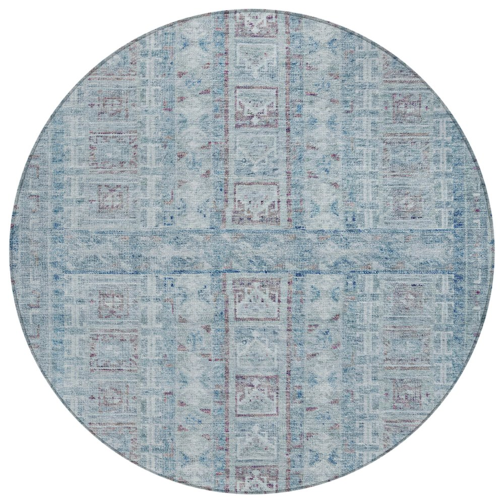 Machine Washable Indoor/Outdoor Chantille ACN2173 Blue 8' x 8' Round Rug