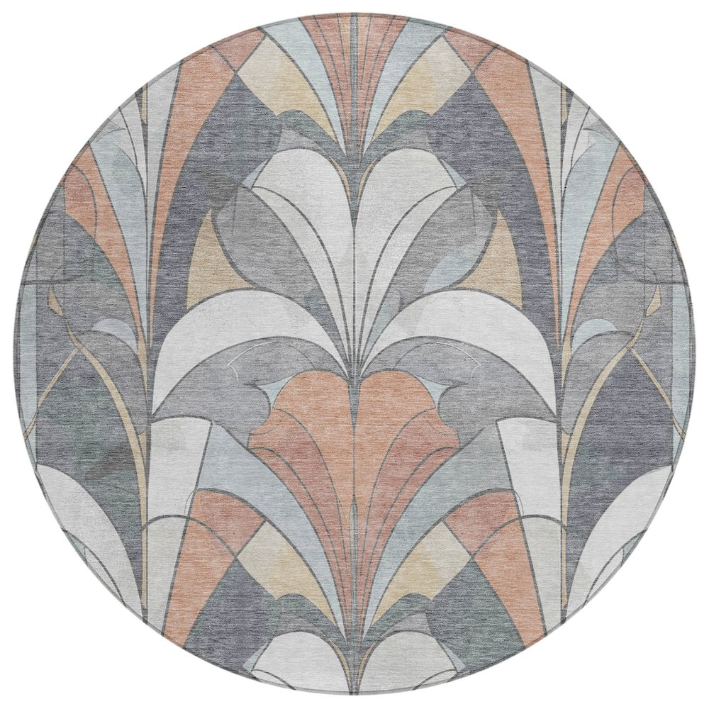 Machine Washable Indoor/Outdoor Chantille ACN2174 Gray 8' x 8' Round Rug