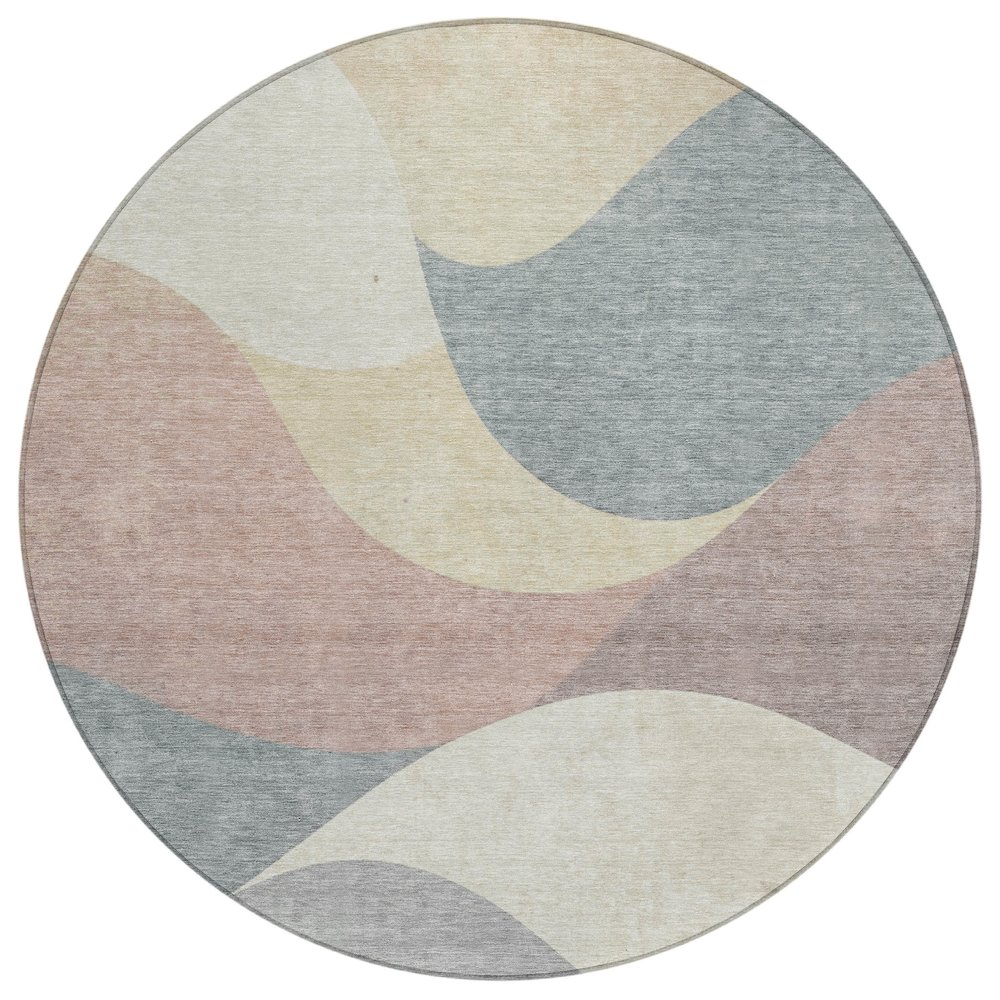 Machine Washable Indoor/Outdoor Chantille ACN2184 Beige 8' x 8' Round Rug