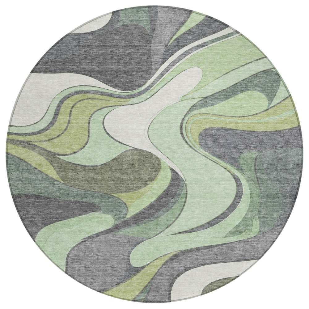 Machine Washable Indoor/Outdoor Chantille ACN2183 Green 8' x 8' Round Rug