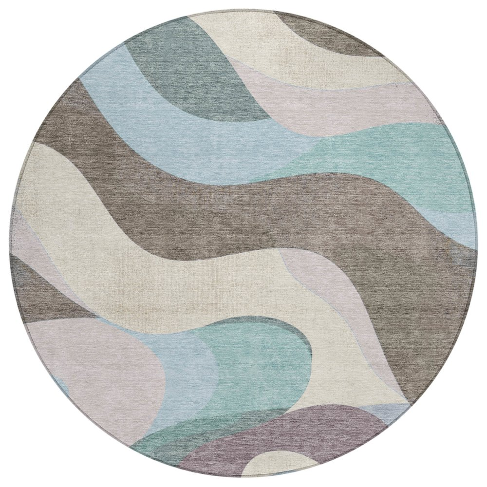 Machine Washable Indoor/Outdoor Chantille ACN2186 Taupe 8' x 8' Round Rug
