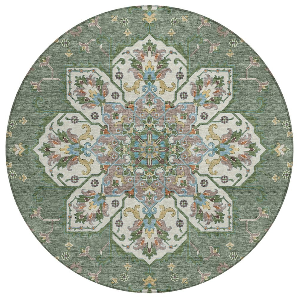 Machine Washable Indoor/Outdoor Chantille ACN2194 Green 8' x 8' Round Rug