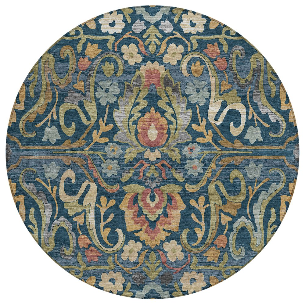Machine Washable Indoor/Outdoor Chantille ACN2193 Navy 8' x 8' Round Rug