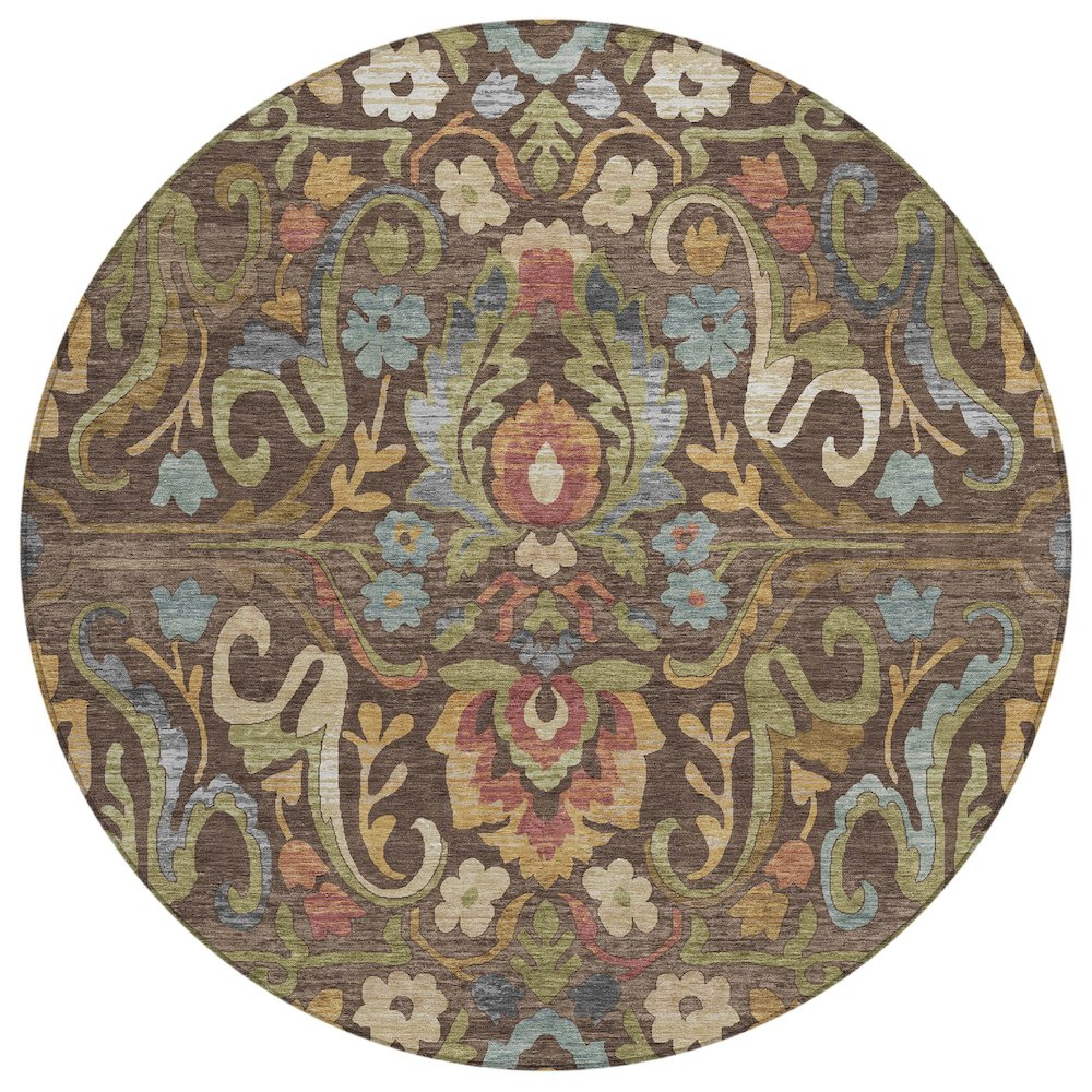 Machine Washable Indoor/Outdoor Chantille ACN2193 Chocolate 8' x 8' Round Rug