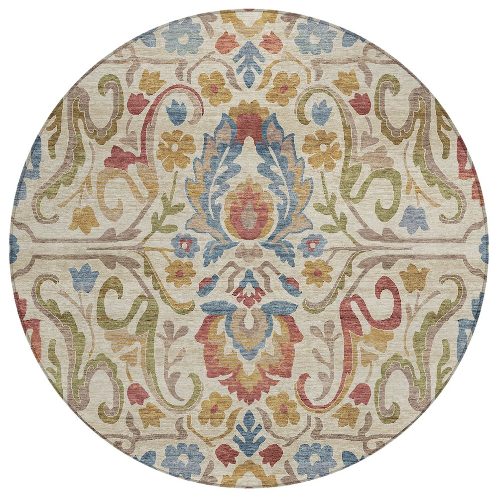 Machine Washable Indoor/Outdoor Chantille ACN2193 Beige 8' x 8' Round Rug