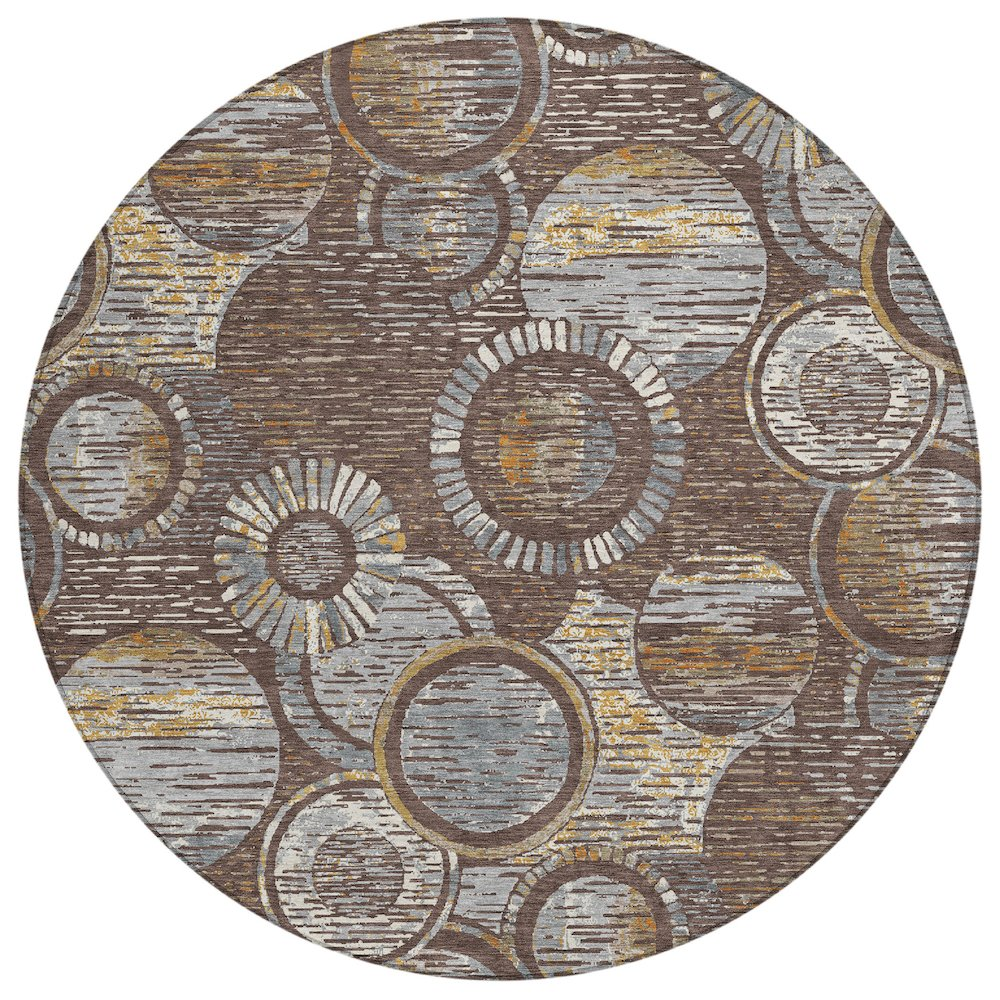 Machine Washable Indoor/Outdoor Chantille ACN2206 Fudge 8' x 8' Round Rug