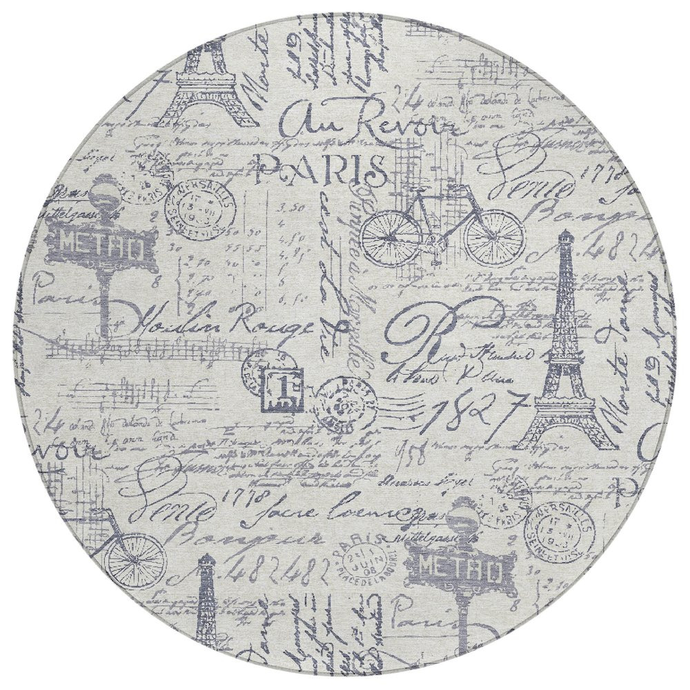 Machine Washable Indoor/Outdoor Chantille ACN2209 Ivory 8' x 8' Round Rug
