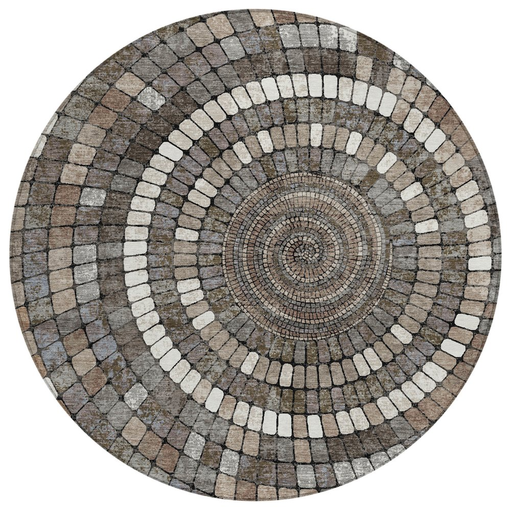 Machine Washable Indoor/Outdoor Chantille ACN2216 Brown 8' x 8' Round Rug