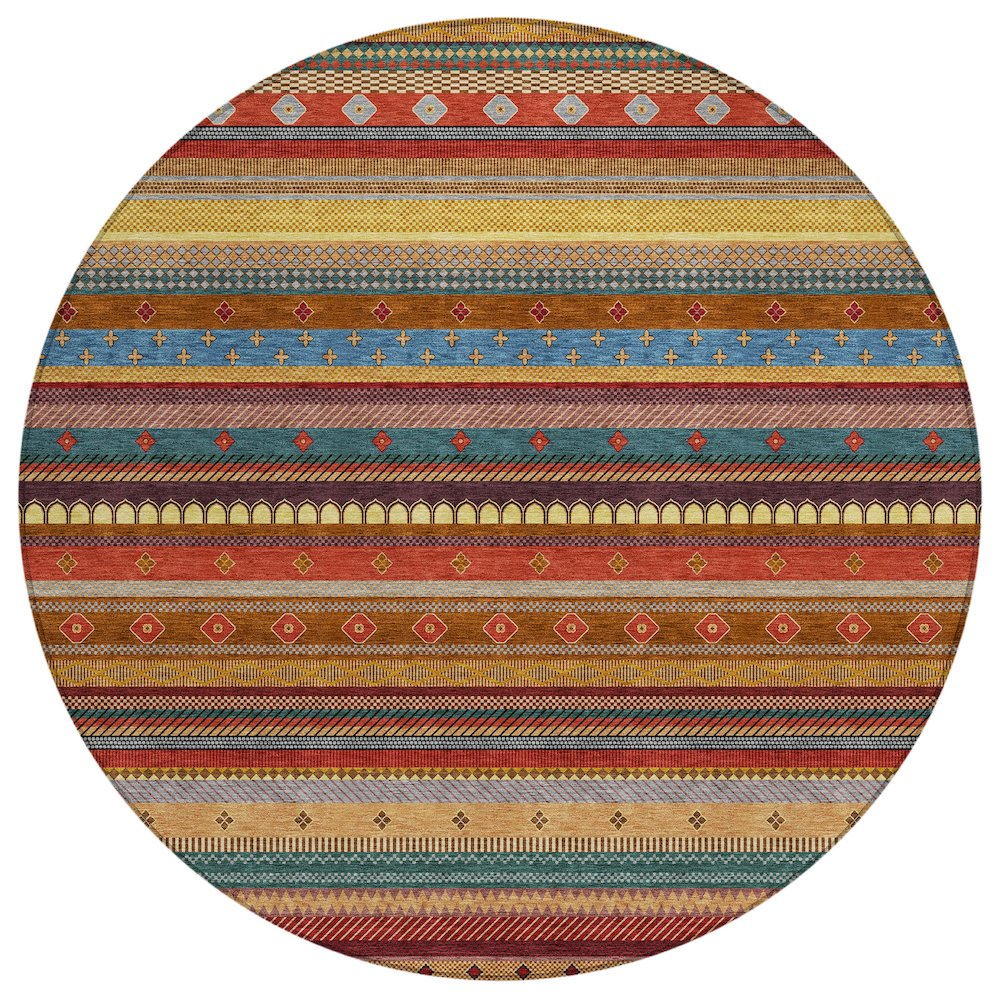 Machine Washable Indoor/Outdoor Chantille ACN2218 Paprika 8' x 8' Round Rug