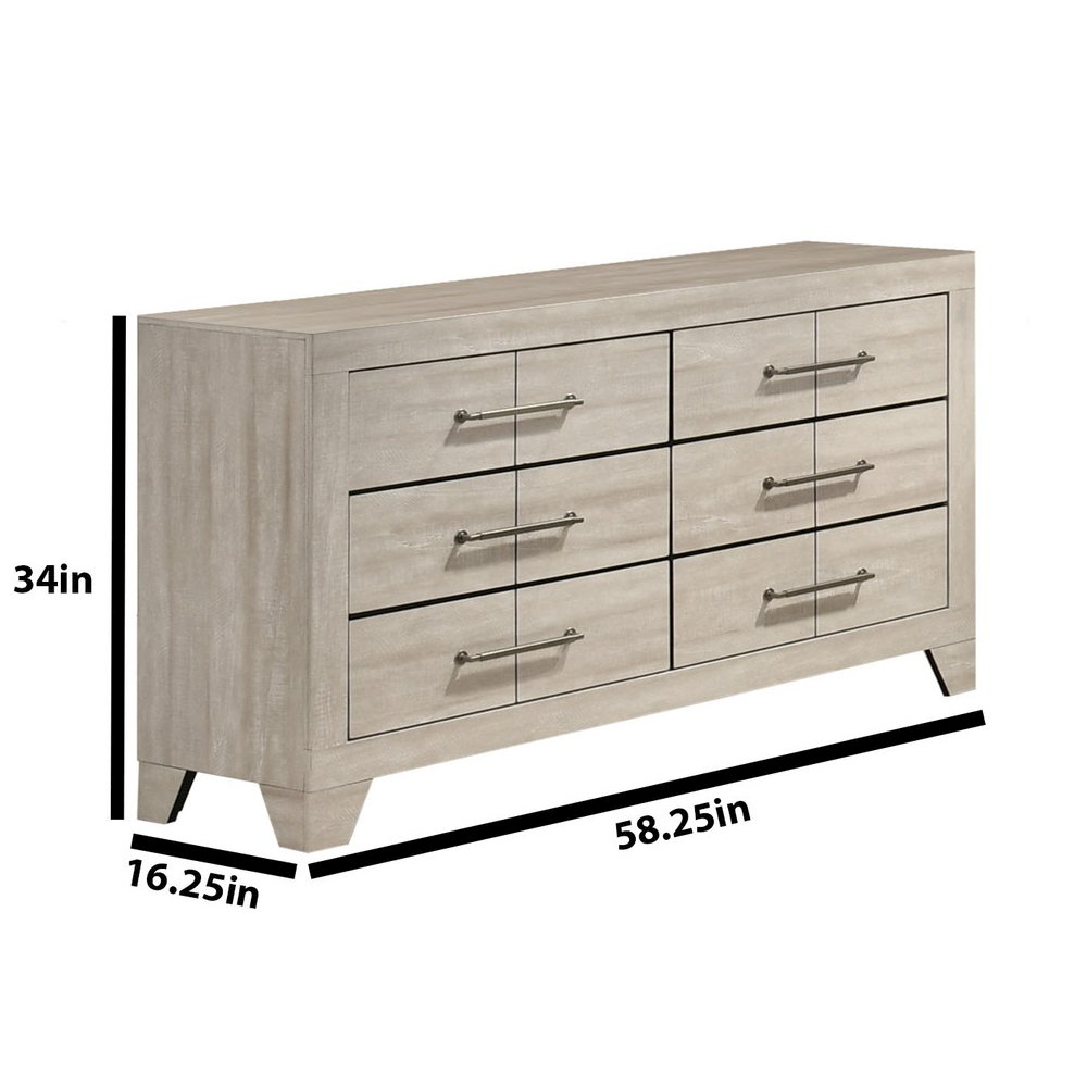 Rustic Gray Oak 6-Drawer Dresser in Textured Oak Finish