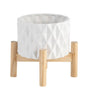 Sagebrook Home Ceramic Planter on Pine Wood Stand - Enhance Your Living Space - Garden Chic Decor