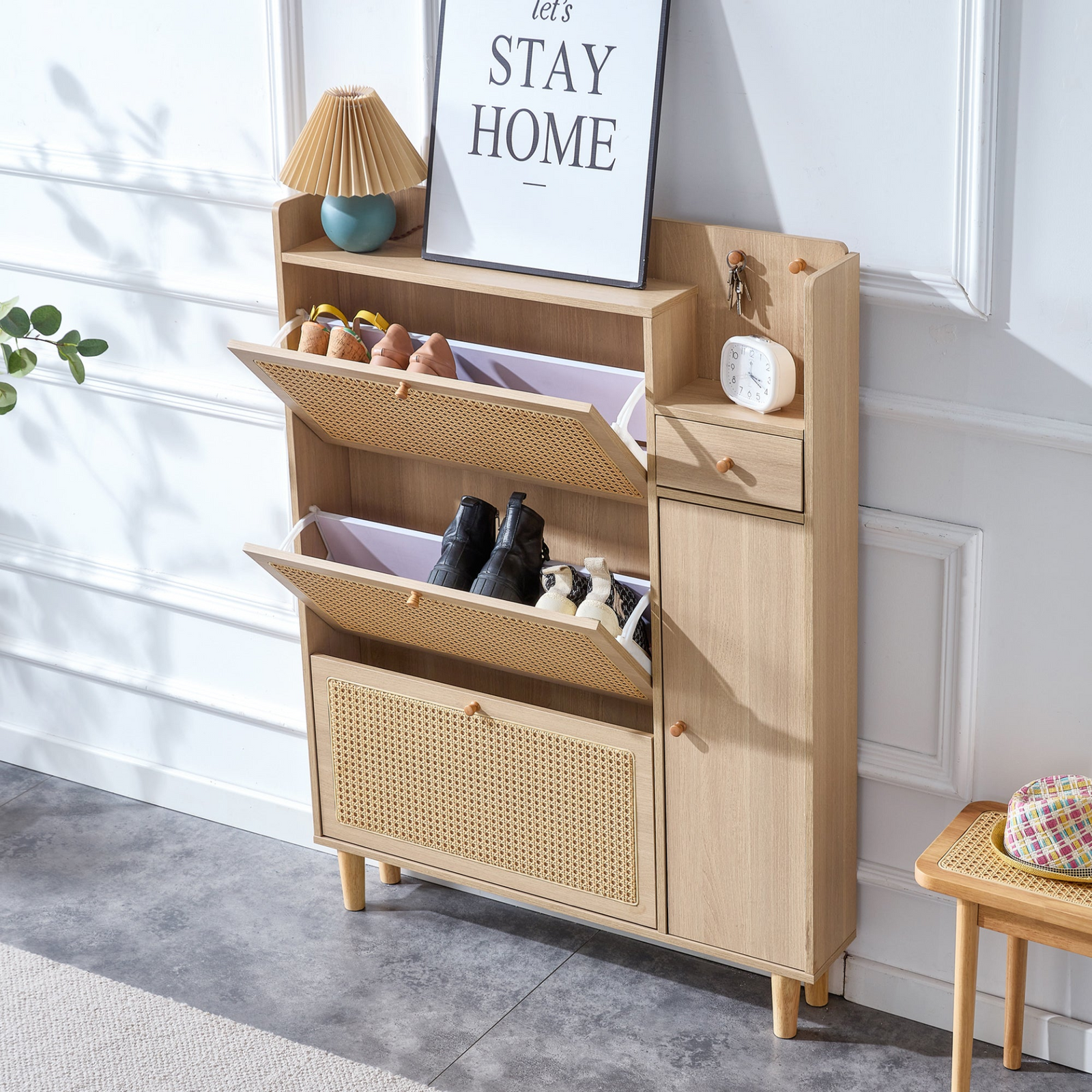 Modern minimalist storage cabinet, Japanese rattan shoe cabinet, bed top cabinet, small home furniture. Suitable for corridors and living rooms.    W115170127