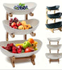 3-Tier Oval Fruit Basket with Bamboo Stand - Durable Polypropylene Kitchen Storage Rack, Natural Bamboo Finish, Refrigerator Ice Tray Replacement, Modern Elegant Design for Showers, Fruit Basket for Kitchen, Party Serving Tray, Stylish Storage Solution