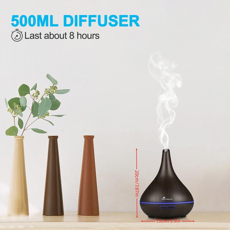 500ml Ultrasonic Aroma Diffuser Lamp – Quiet Smoke Vaporizer with 7 LED Lights & 4 Timer Modes (+12 Essential Oils Set Available)